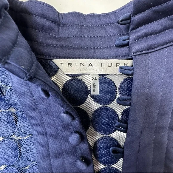 Trina Turk Blue Bianca Oversized Blouse w/Cuffs & Mandarin Collar. XL, EUC! - Picture 5 of 11